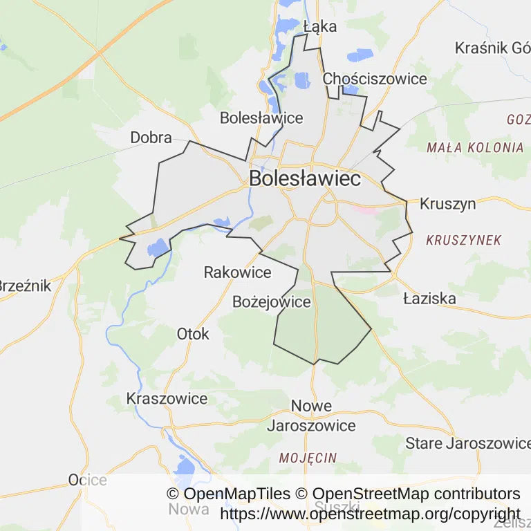 Mapa z zaznaczonym Bolesławcu