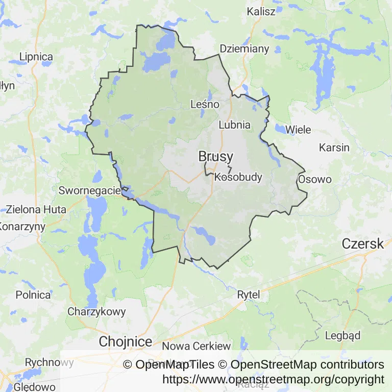 Mapa z zaznaczonym Brusami
