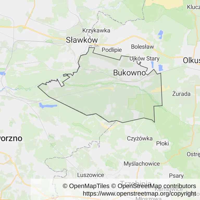 Mapa z zaznaczonym Bukownem