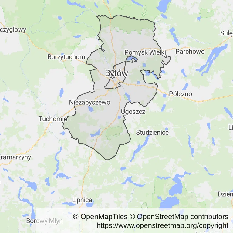 Mapa z zaznaczonym Bytowem