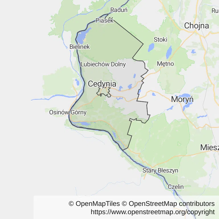 Mapa z zaznaczoną Cedyni