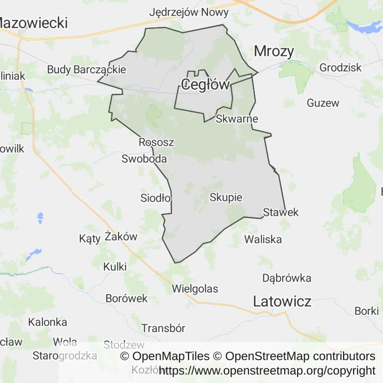 Mapa z zaznaczonym Cegłowem