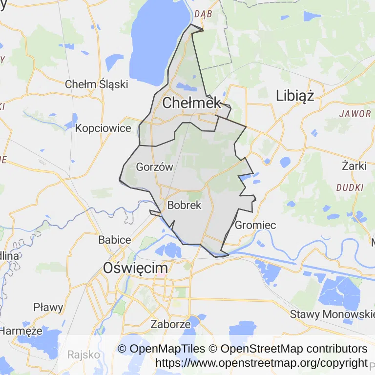 Mapa z zaznaczonym Chełmkiem