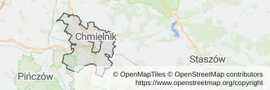 Mapa z zaznaczonym Chmielnikiem