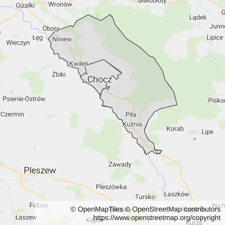 Mapa z zaznaczonym Choczem
