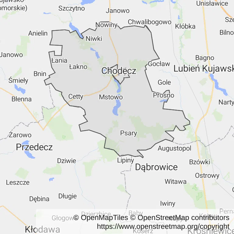 Mapa z zaznaczonym Chodczem