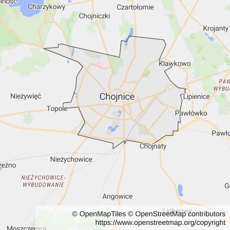 Mapa z zaznaczonymi Chojnicami