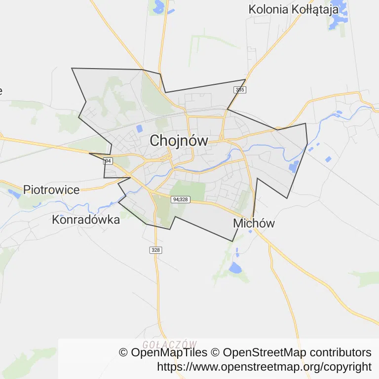 Mapa z zaznaczonym Chojnowem