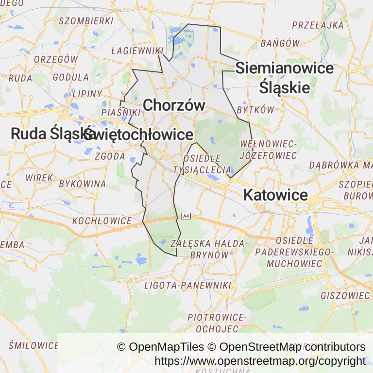 Mapa z zaznaczonym Chorzowem