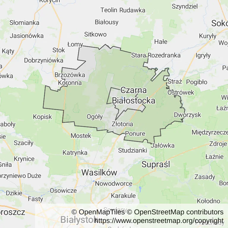 Mapa z zaznaczoną Czarnej Białostockiej