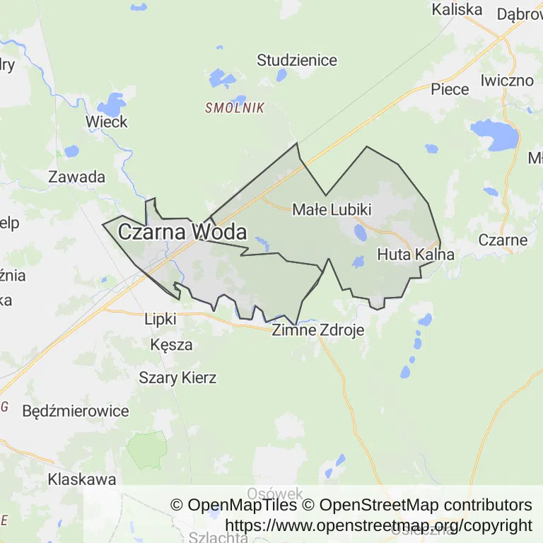 Mapa z zaznaczoną Czarnej Wodzem