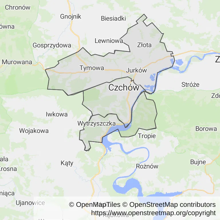 Mapa z zaznaczonym Czchowem