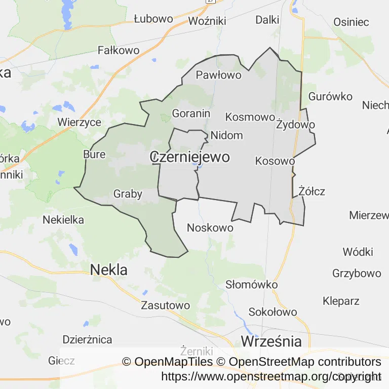 Mapa z zaznaczonym Czerniejewem