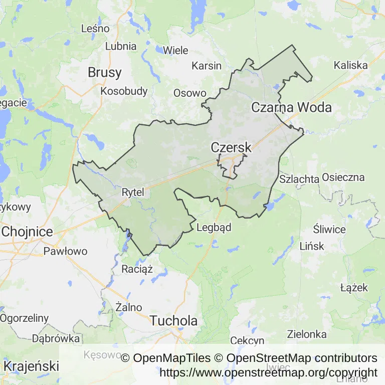 Mapa z zaznaczonym Czerskiem