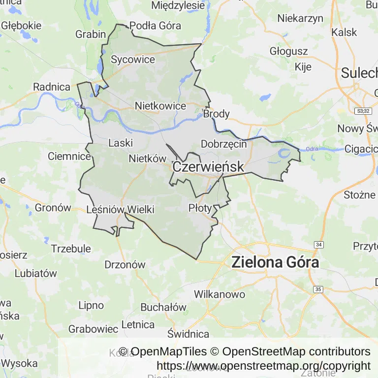 Mapa z zaznaczonym Czerwieńskiem