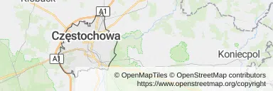 Mapa z zaznaczoną Częstochową
