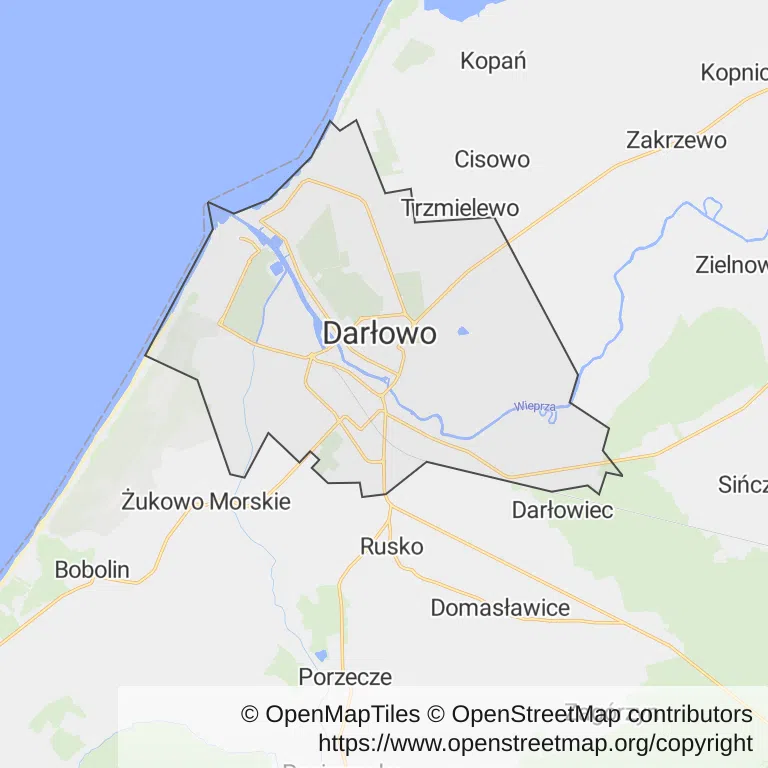 Mapa z zaznaczonym Darłowem