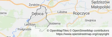 Mapa z zaznaczonym Dębicy