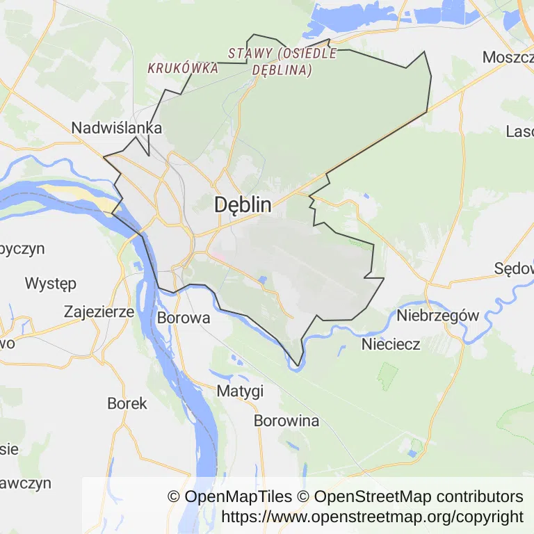 Mapa z zaznaczonym Dęblinem