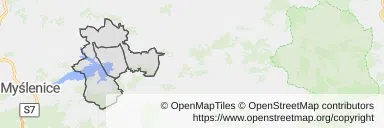 Mapa z zaznaczonymi Dobczycami
