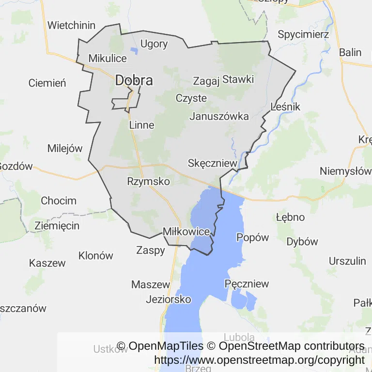 Mapa z zaznaczoną Dobrej
