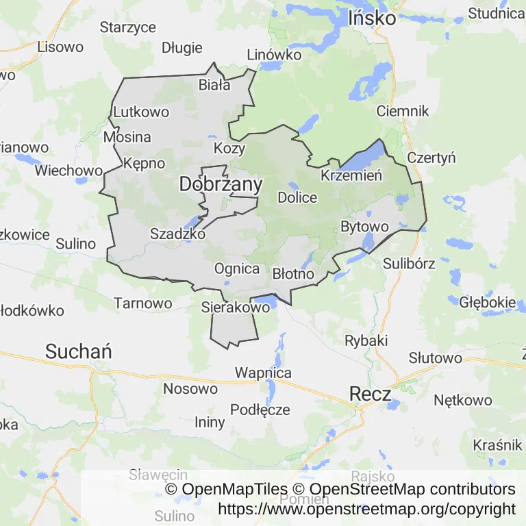 Mapa z zaznaczonym Dobrzanami