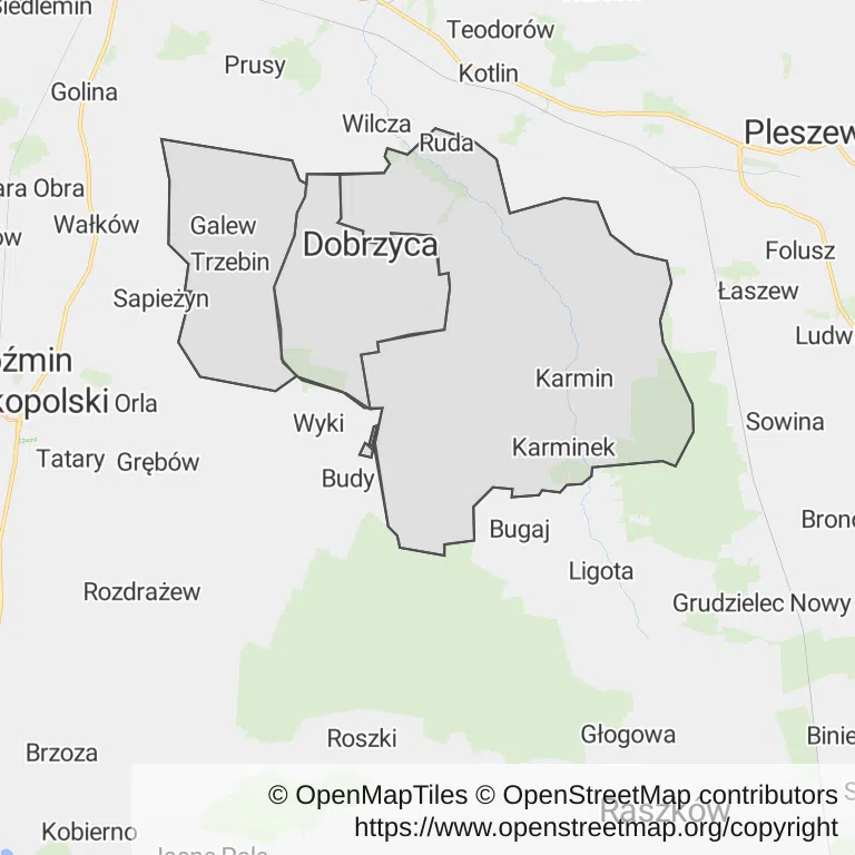 Mapa z zaznaczoną Dobrzycy