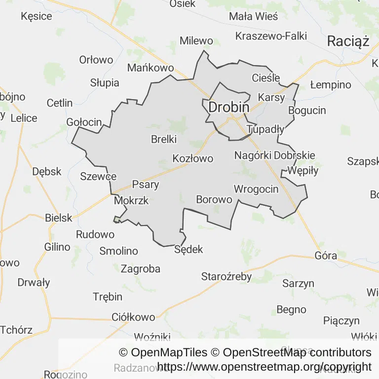 Mapa z zaznaczonym Drobinem