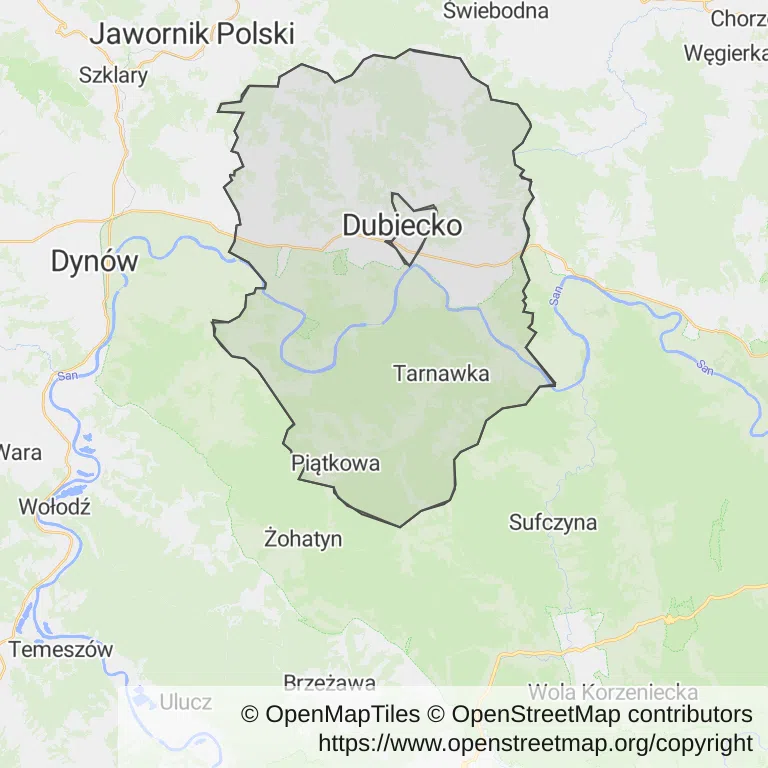 Mapa z zaznaczonym Dubieckiem