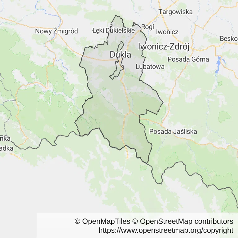 Mapa z zaznaczoną Dukli