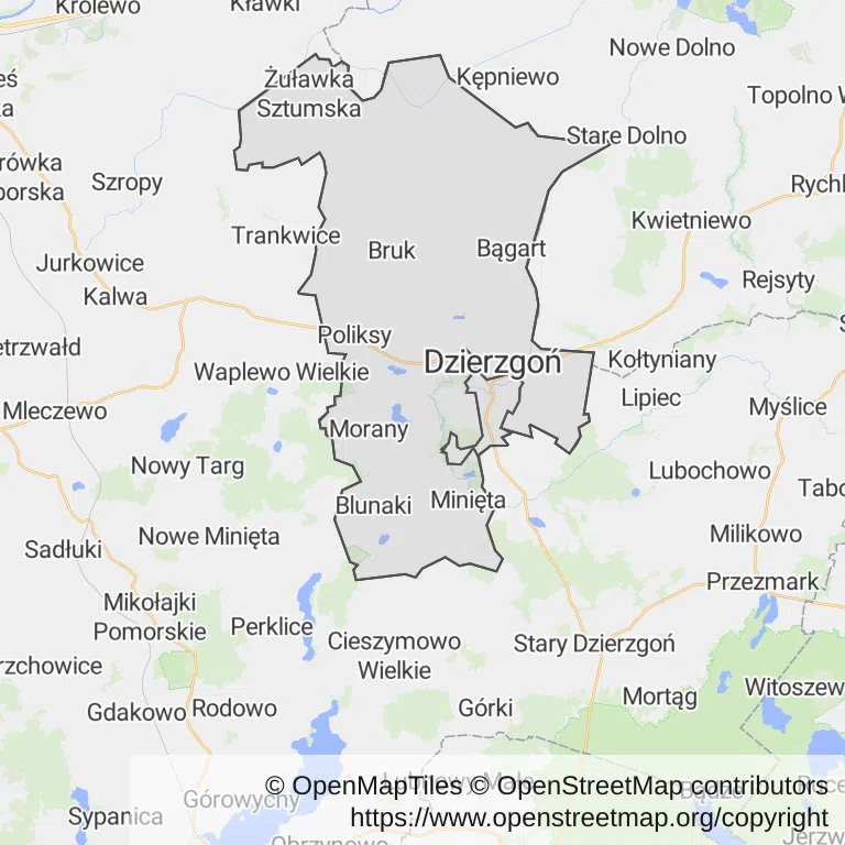 Mapa z zaznaczonym Dzierzgoniu