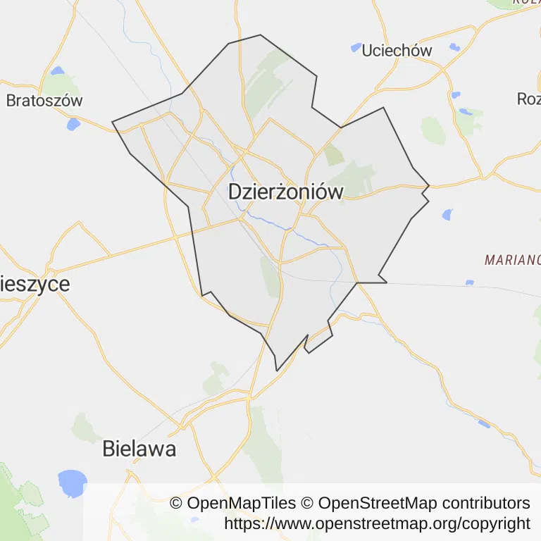Mapa z zaznaczonym Dzierżoniowem