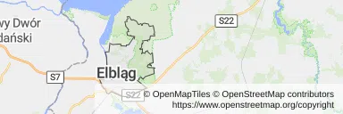 Mapa z zaznaczonym Elblągiem