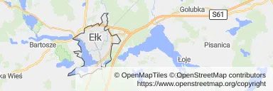 Mapa z zaznaczonym Ełkiem