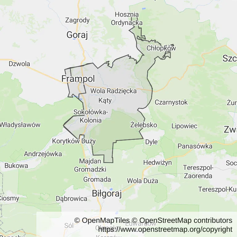 Mapa z zaznaczonym Frampolu