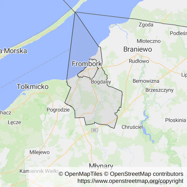 Mapa z zaznaczonym Fromborkiem