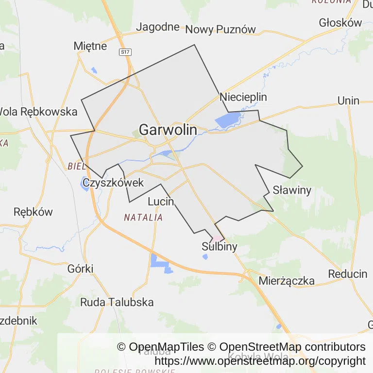 Mapa z zaznaczonym Garwolinem