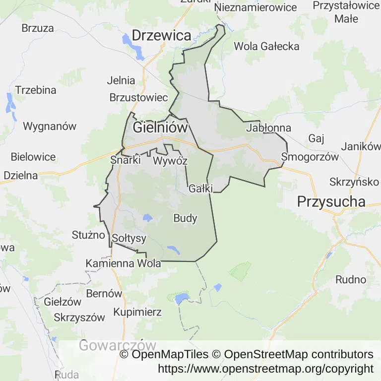 Mapa z zaznaczonym Gielniowem