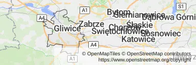 Mapa z zaznaczonymi Gliwicami