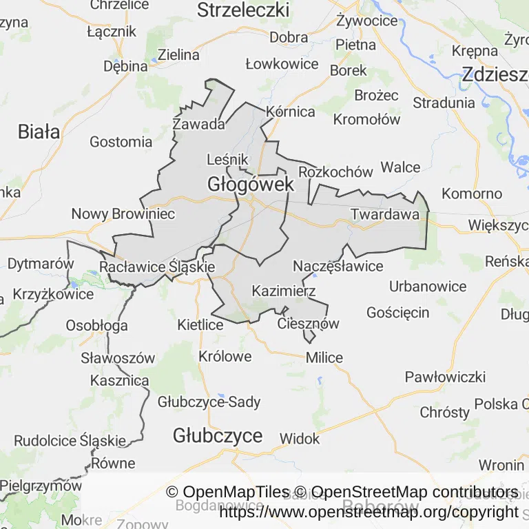 Mapa z zaznaczonym Głogówkiem