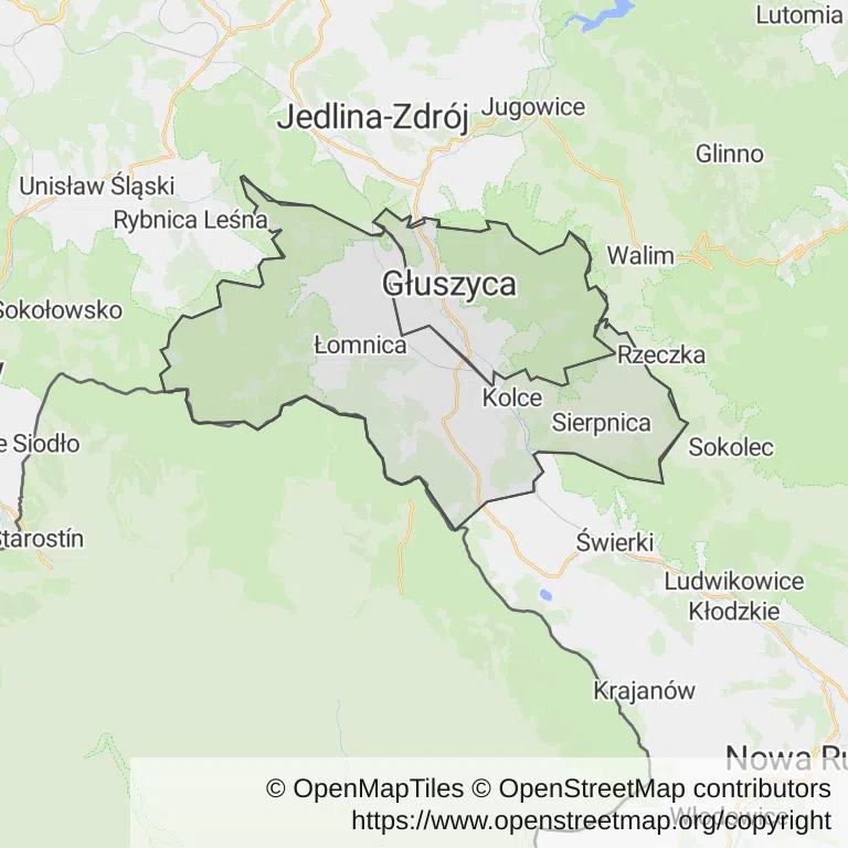 Mapa z zaznaczoną Głuszycy