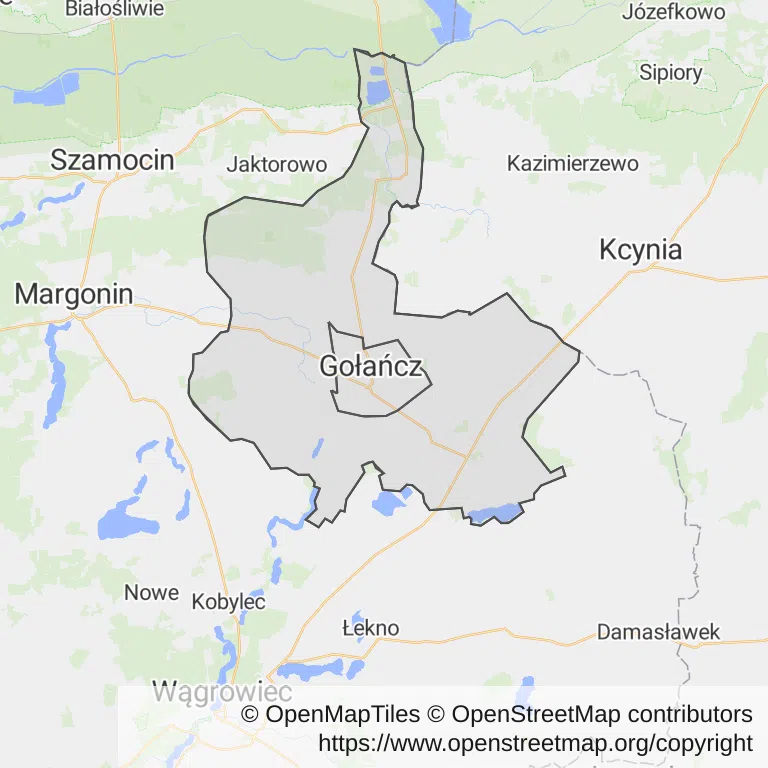 Mapa z zaznaczonym Gołańczy
