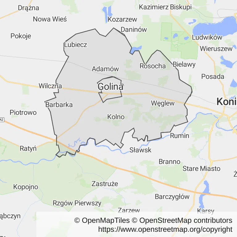 Mapa z zaznaczoną Golinem