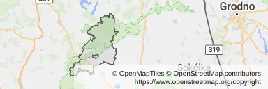 Mapa z zaznaczonym Goniądzem