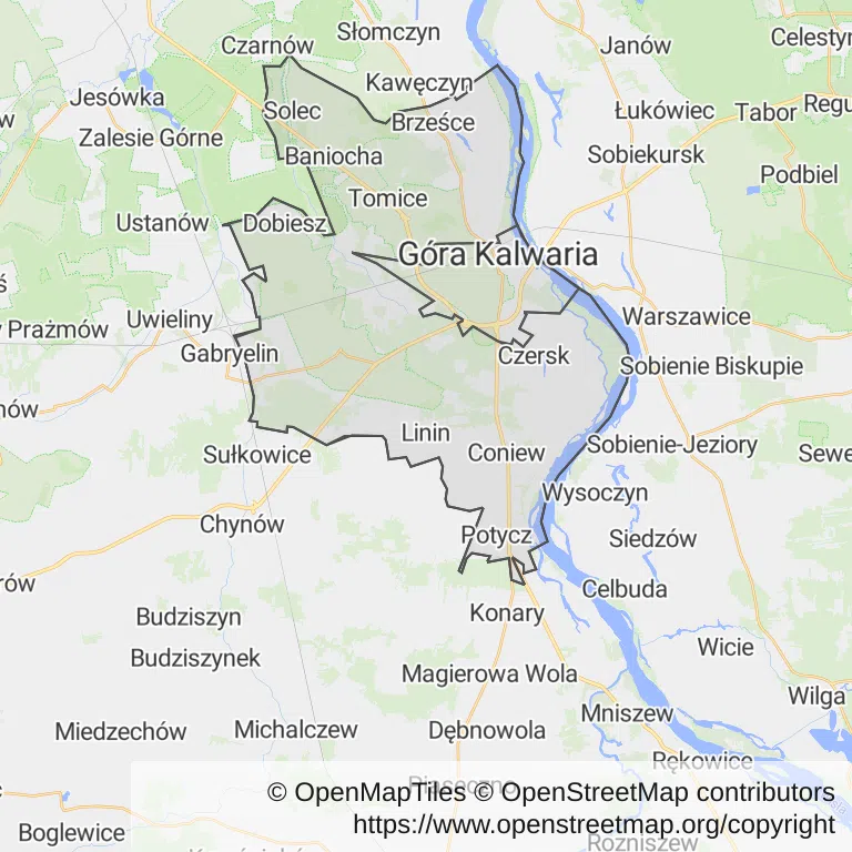 Mapa z zaznaczoną Górze Kalwarii
