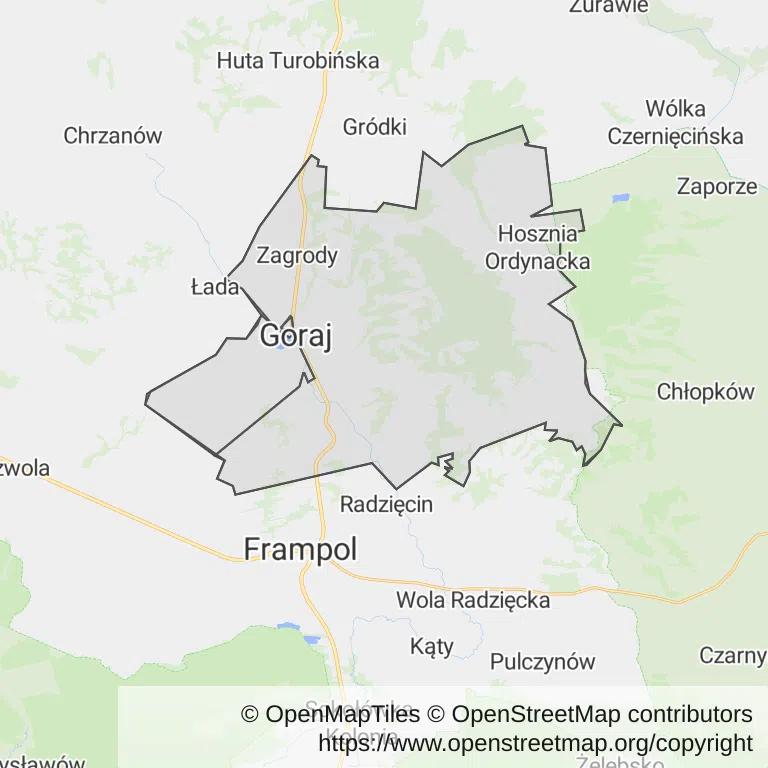 Mapa z zaznaczonym Goraju