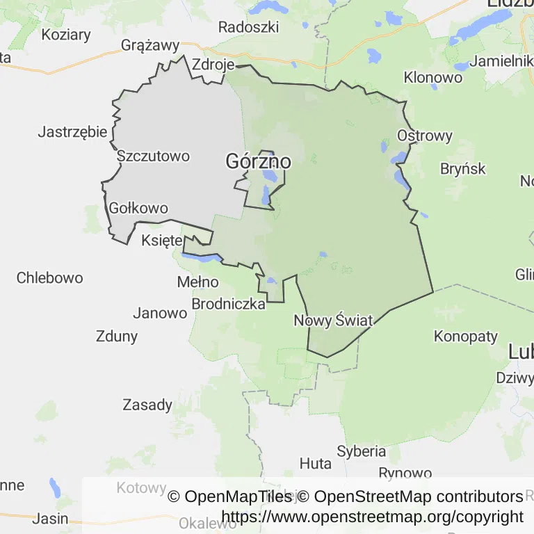 Mapa z zaznaczonym Górznem