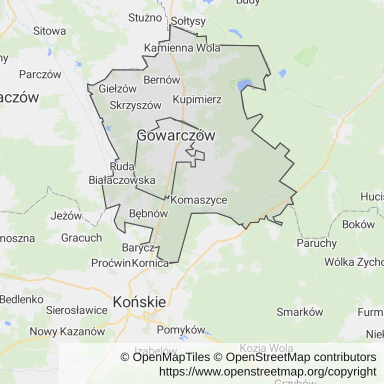 Mapa z zaznaczonym Gowarczowem