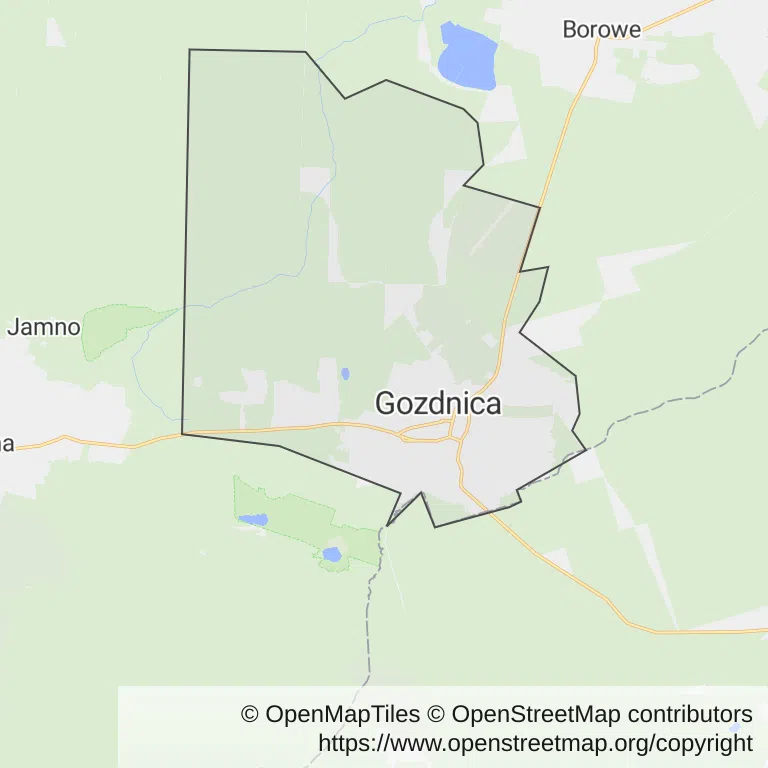 Mapa z zaznaczonym Gozdnicy