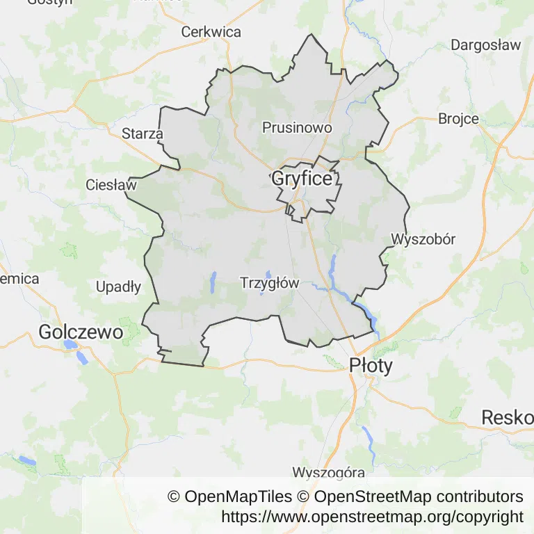 Mapa z zaznaczonymi Gryficami